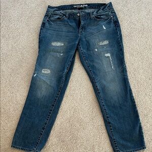 DKNY Women's Straight Leg Distressed Jeans - Dark Blue